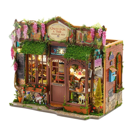 Detailed model of Fairy Tale dollhouse shop with decorative elements on a white background