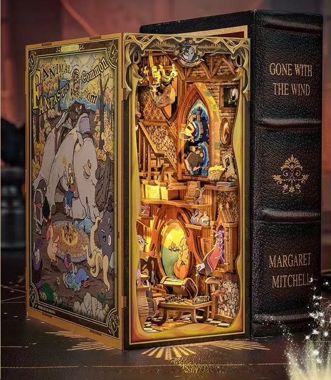 Fantastic Animal Common Room DIY Book Nook Kit, A charming magic academy series miniature crafts, perfect for DIY crafting enthusiasts and dollhouse collectors alike. Ideal for bookshelf decor of gift for magic world lovers