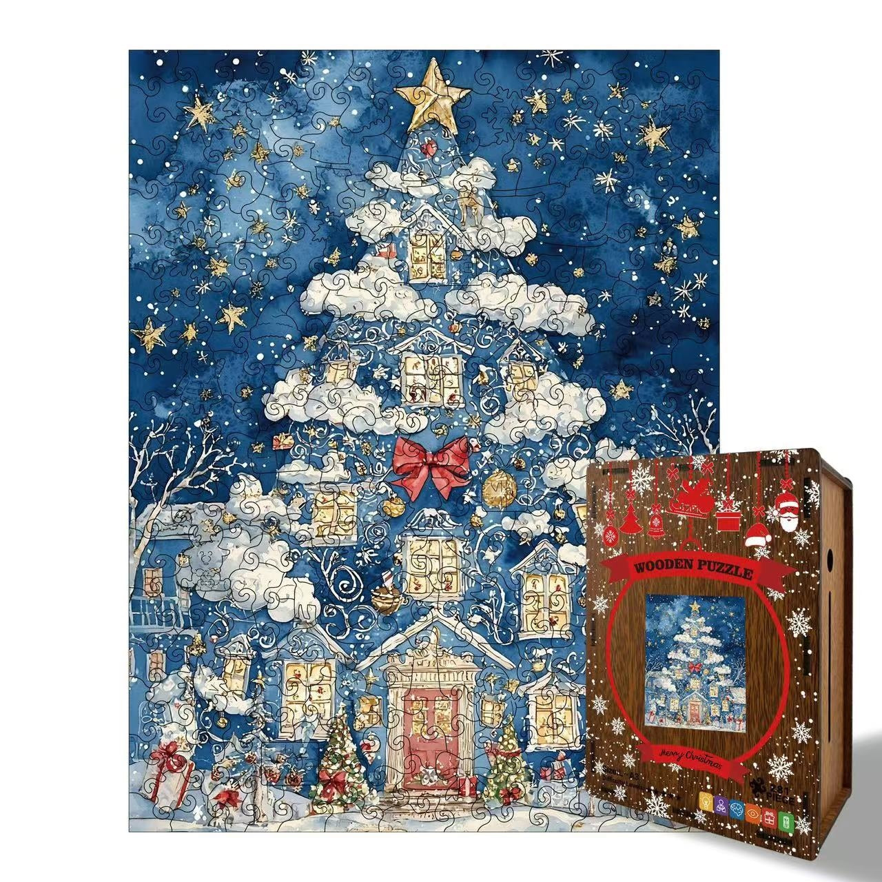 Fantasy Christmas Tree Village Wooden Jigsaw Puzzle