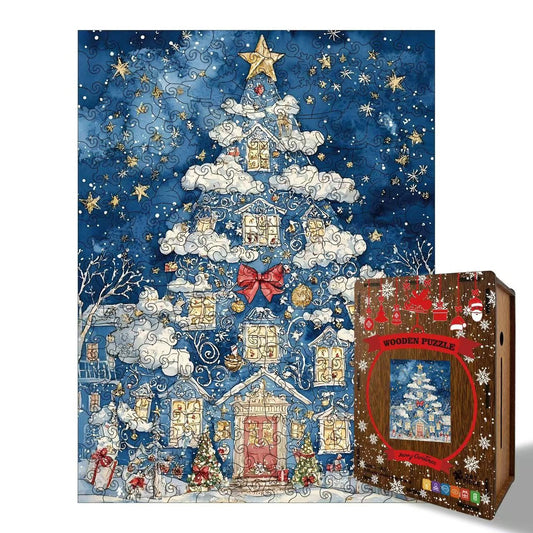 Fantasy Christmas Tree Village Wooden Jigsaw Puzzle