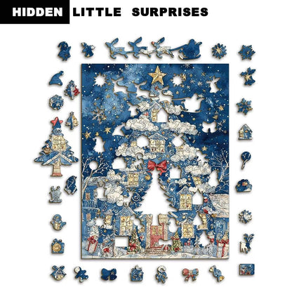 Fantasy Christmas Tree Village Wooden Jigsaw Puzzle