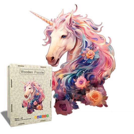 Fantasy Floral Unicorn Wooden Jigsaw Puzzle