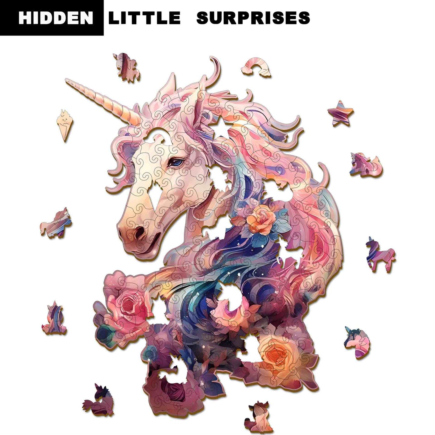 Fantasy Floral Unicorn Wooden Jigsaw Puzzle