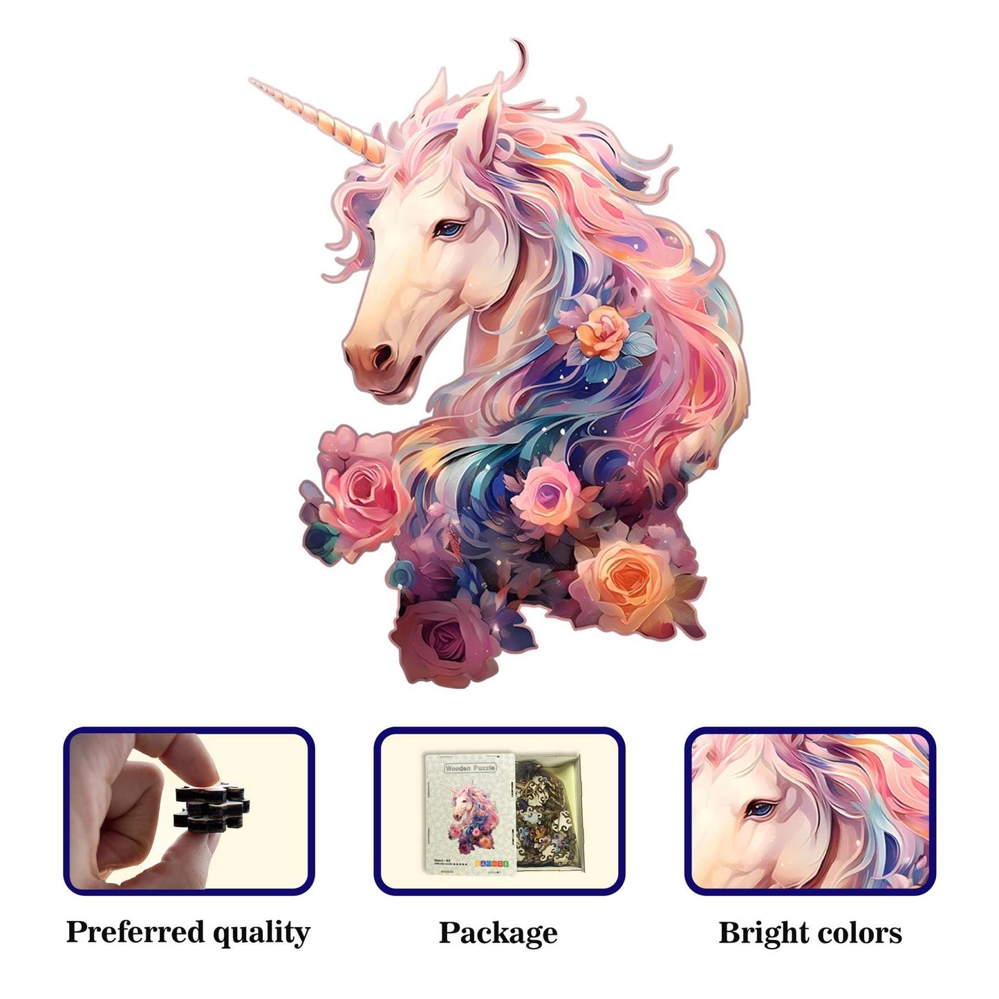Fantasy Floral Unicorn Wooden Jigsaw Puzzle