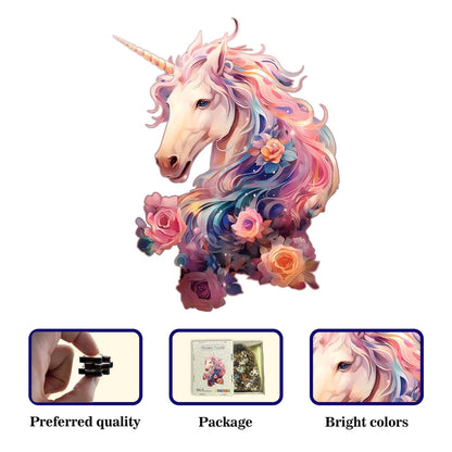 Fantasy Floral Unicorn Wooden Jigsaw Puzzle