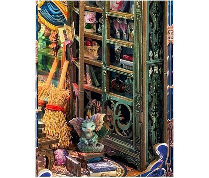 image displaying the miniature cabinet full of vintage goods in the Fantasy Store DIY Book Nook Kit