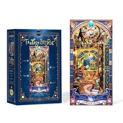 image displaying the fine package and front side of Fantasy Store DIY Book Nook Kit