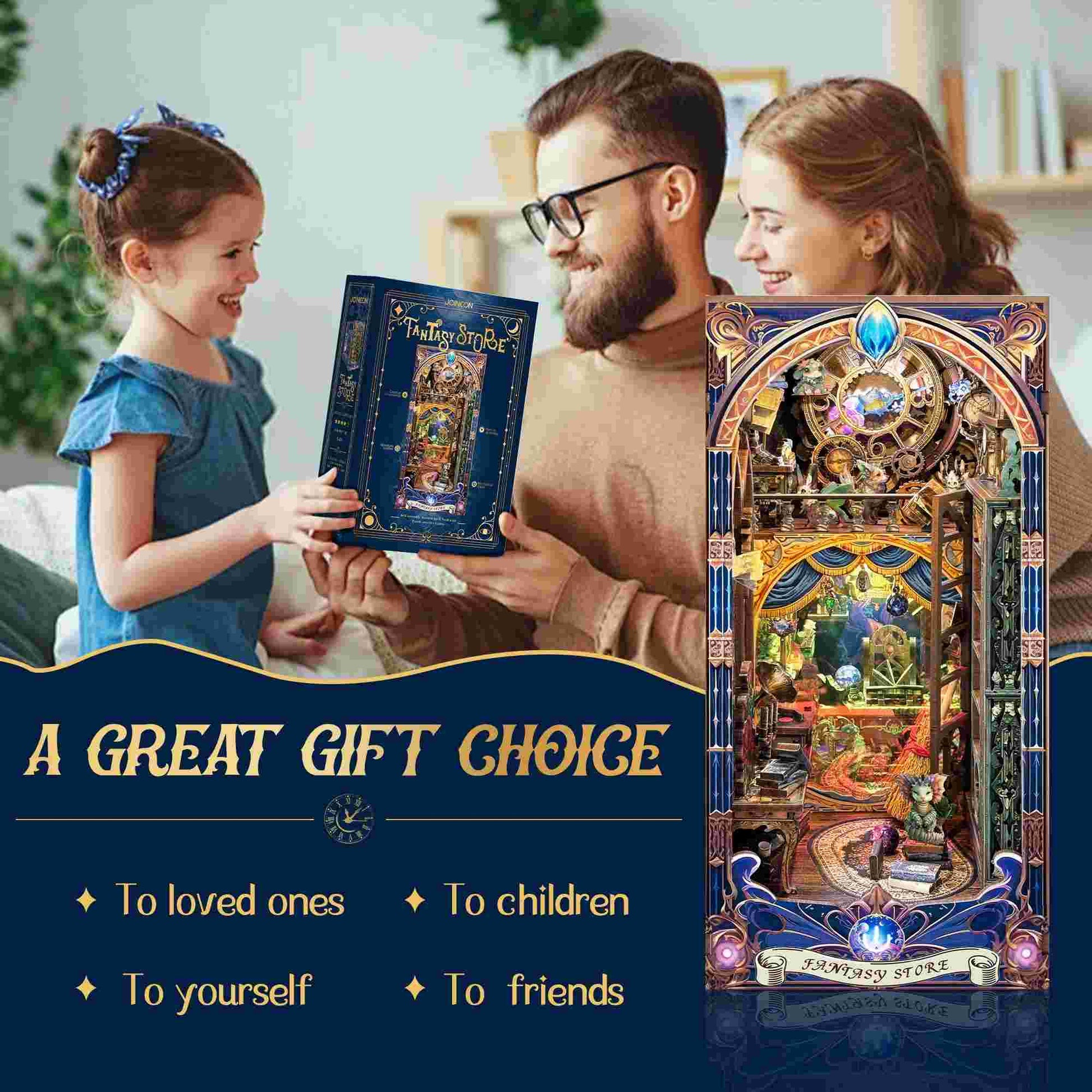 a parent is giving the Fantasy Store DIY Book Nook Kit to a child as a gift