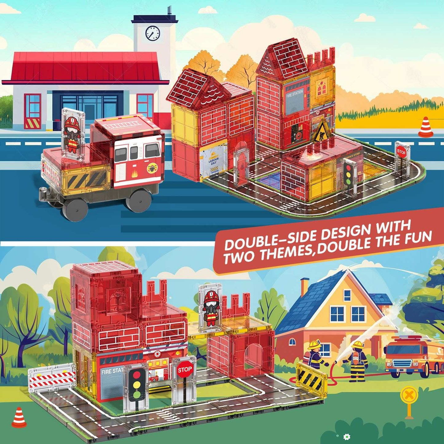 108-Piece Fire Engine Magnetic Tile Building Set