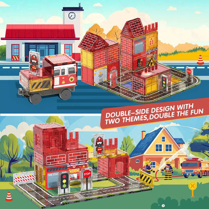 108-Piece Fire Engine Magnetic Tile Building Set