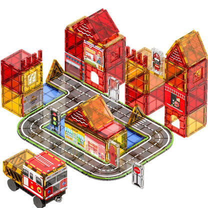 108-Piece Fire Engine Magnetic Tile Building Set