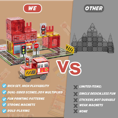 108-Piece Fire Engine Magnetic Tile Building Set