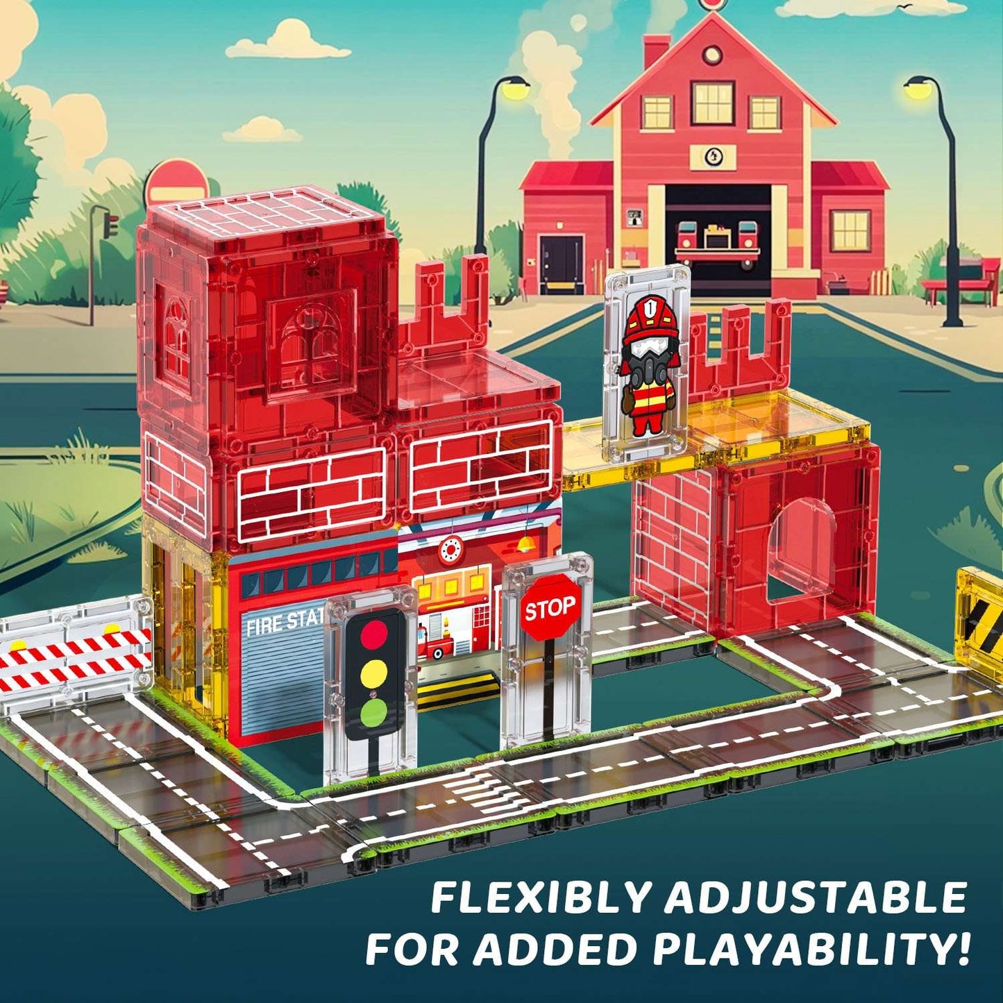 108-Piece Fire Engine Magnetic Tile Building Set
