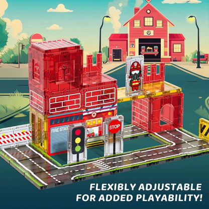 108-Piece Fire Engine Magnetic Tile Building Set