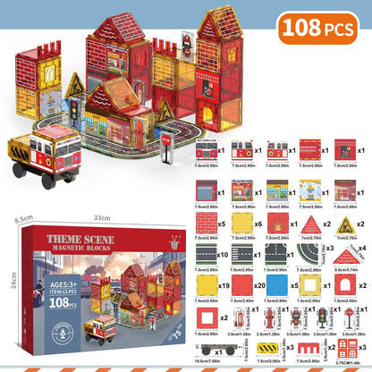 108-Piece Fire Engine Magnetic Tile Building Set