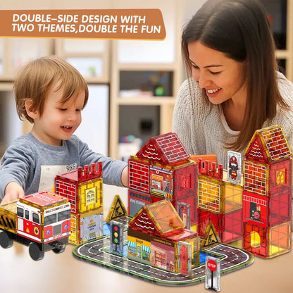 108-Piece Fire Engine Magnetic Tile Building Set
