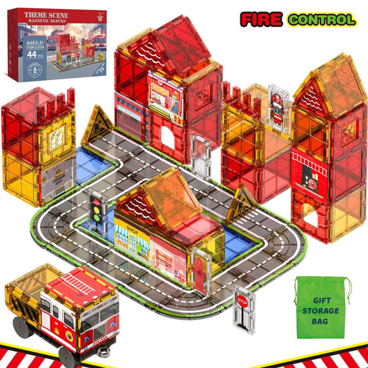 108-Piece Fire Engine Magnetic Tile Building Set