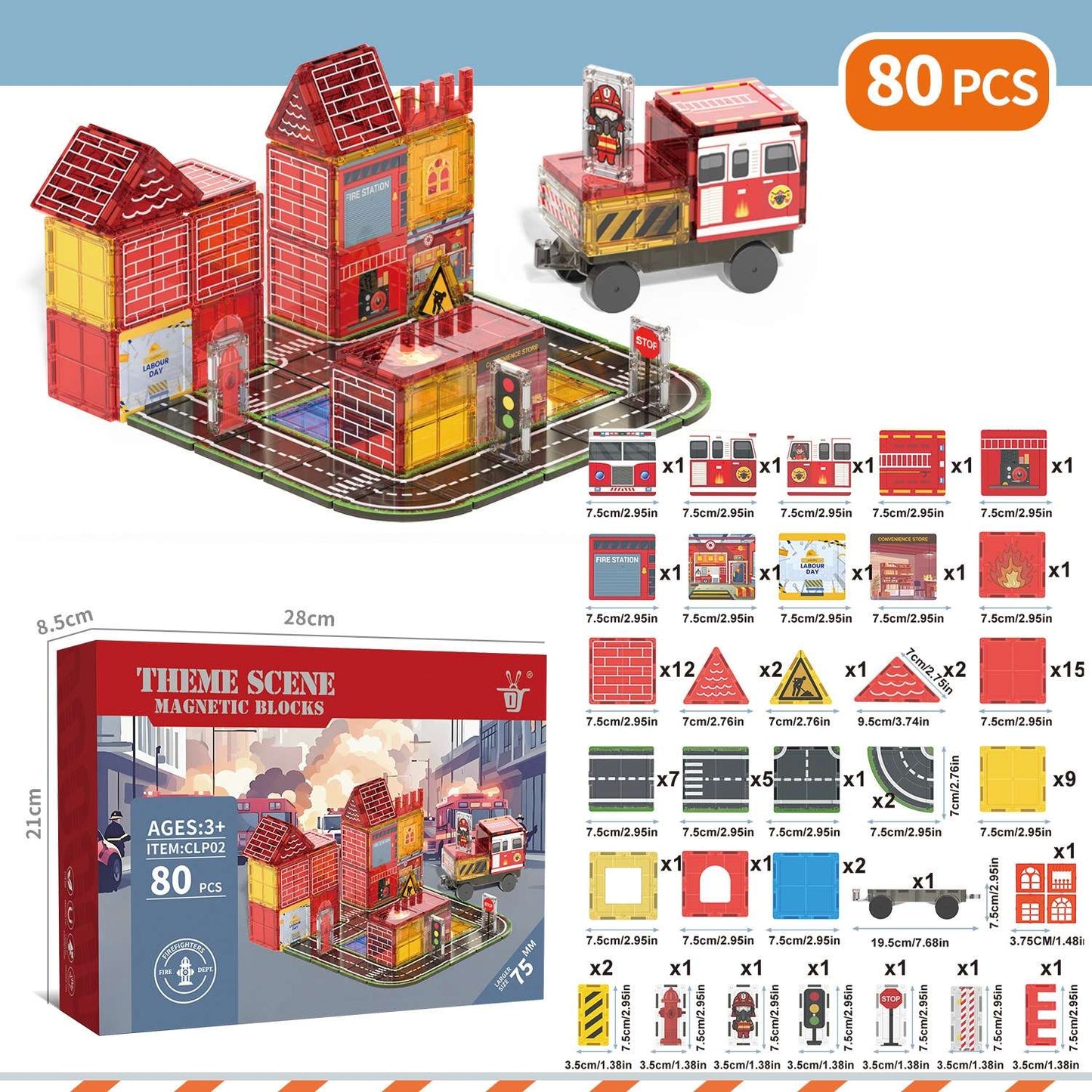 108-Piece Fire Engine Magnetic Tile Building Set