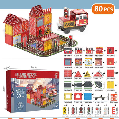 108-Piece Fire Engine Magnetic Tile Building Set