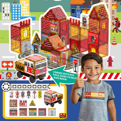 108-Piece Fire Engine Magnetic Tile Building Set