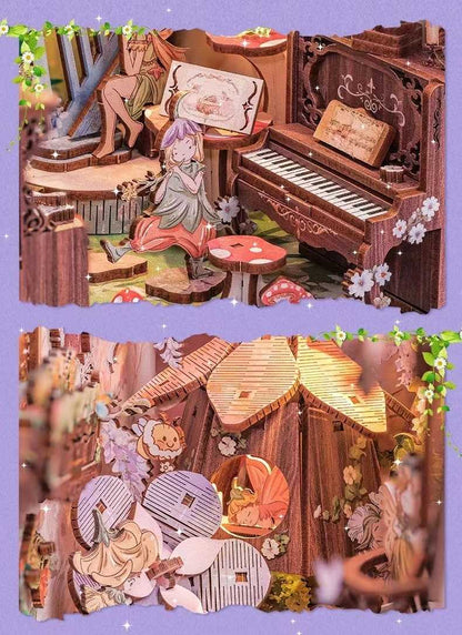 Flower Forest Concert DIY Book Nook Kit, A charming fairyland themed miniature crafts, perfect for DIY crafting enthusiasts and dollhouse collectors alike. Ideal for bookshelf decor of gift for fairyland lovers