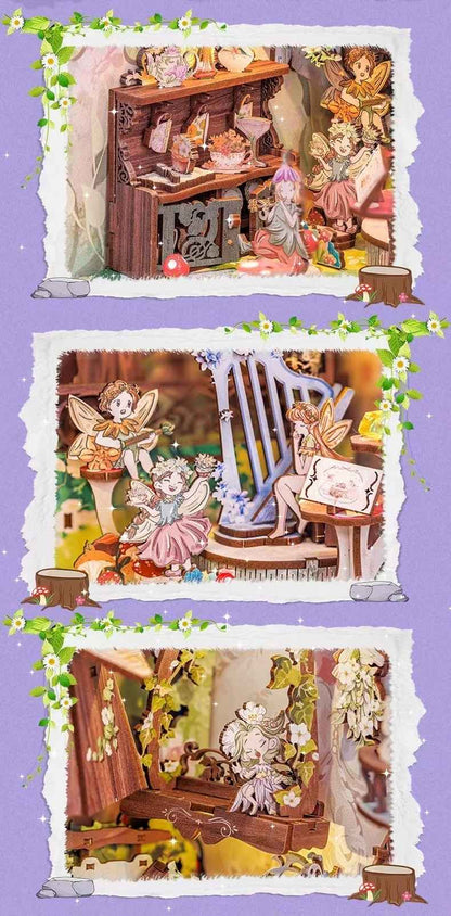 Flower Forest Concert DIY Book Nook Kit, A charming fairyland themed miniature crafts, perfect for DIY crafting enthusiasts and dollhouse collectors alike. Ideal for bookshelf decor of gift for fairyland lovers