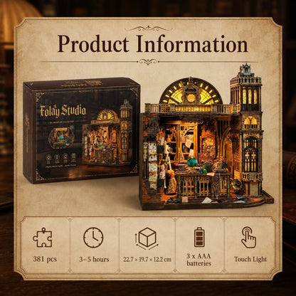 Product information card for a model building set with detailed packaging and specifications.