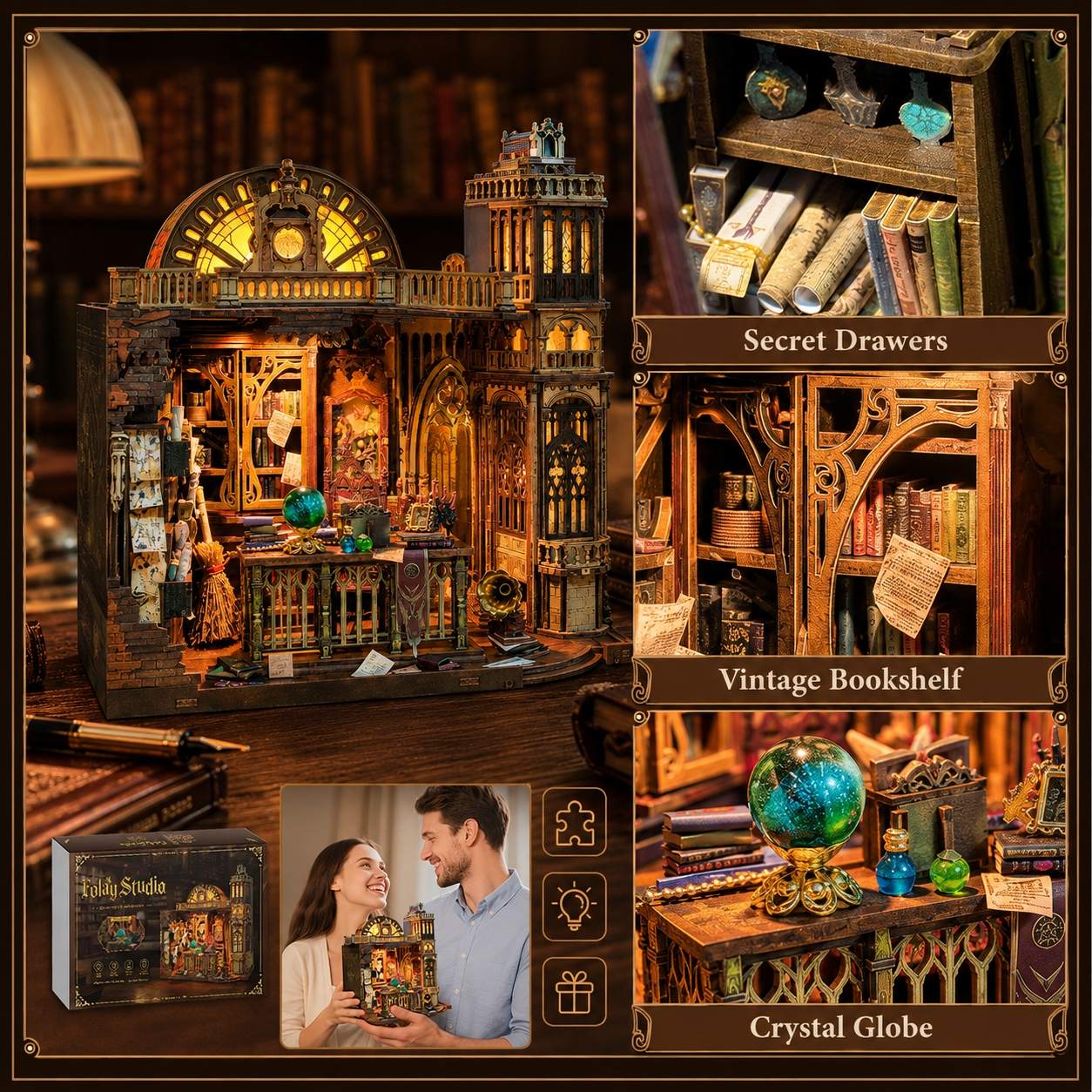 collage of miniature scenes of Folay Studio miniature house kit