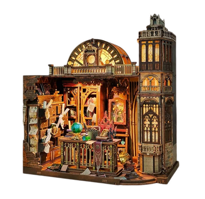 Detailed miniature house model of a gothic-style building with intricate architecture and decorative elements.