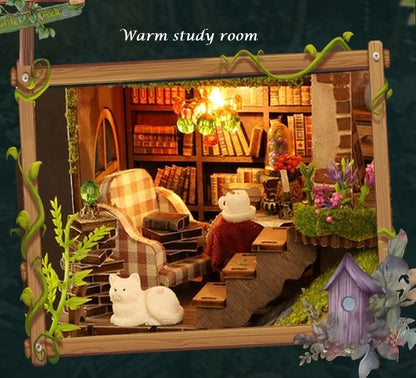 image displaying close-up of the study room in the Forest Adventure DIY Miniature House Kit