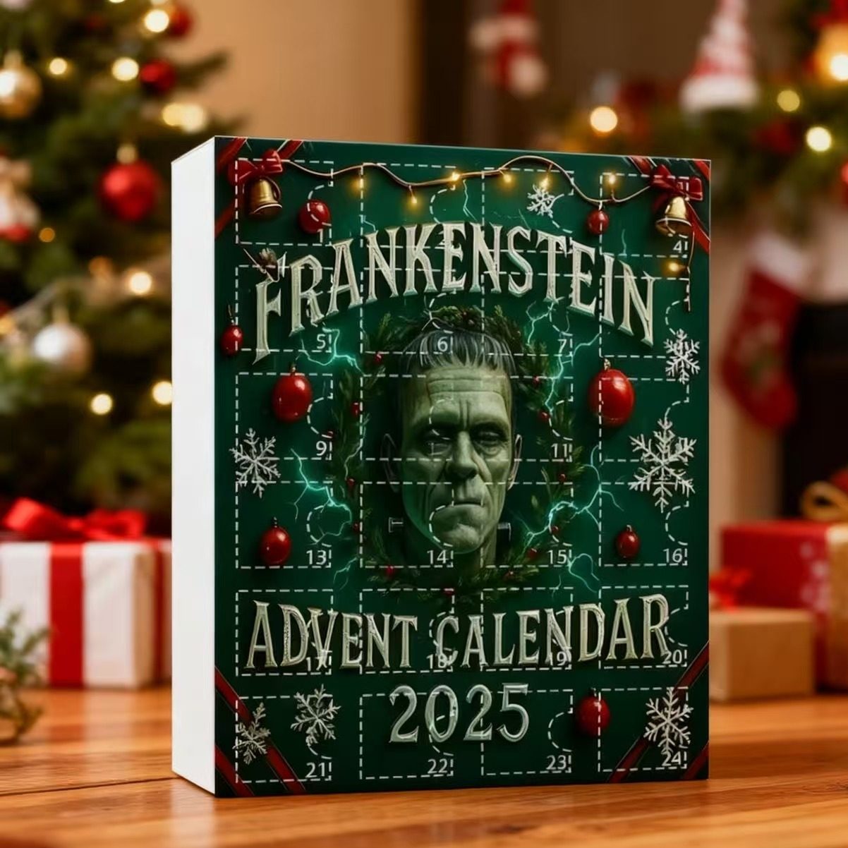 Frankenstein Advent Calendar Box on table in a festive background