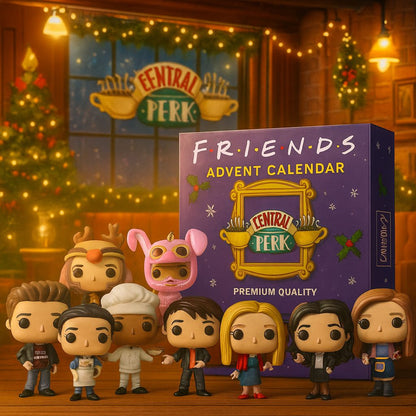 Friends Advent Calendar with character figures in front of a Central Perk sign.