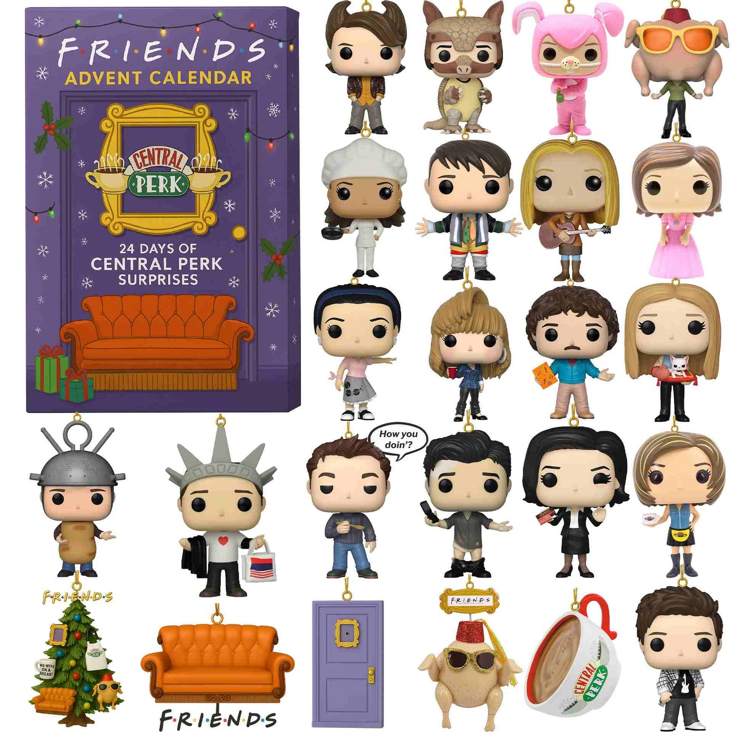 Friends Advent Calendar with character figurines and Central Perk logo