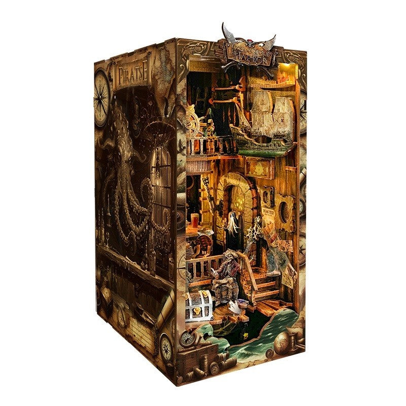 image displaying left side view of two Ghost Pirate Ship DIY Book Nook Kit