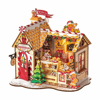 Gingerbread house miniature house, a bakery model with detailed interior and festive decorations