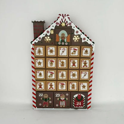 front side of Gingerbread House Wooden Advent Calendar with LED Lighting