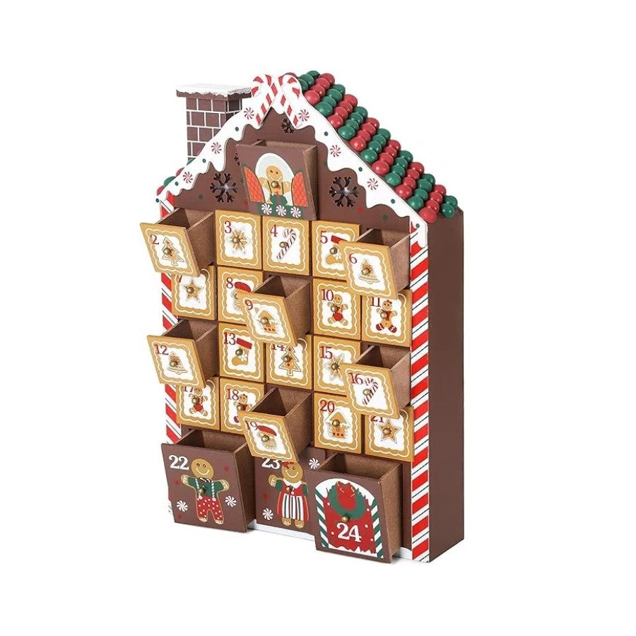 Gingerbread House Wooden Advent Calendar with drawers open