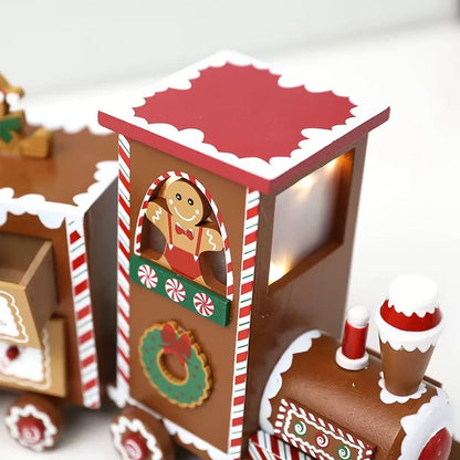 Pre-Lit Gingerbread Train Wooden Advent Calendar! Featuring 24 numbered drawers, star-shaped lights, and a reusable wooden design,Perfect Christmas table decor.