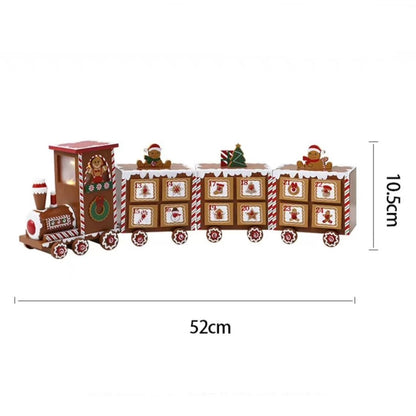 Pre-Lit Gingerbread Train Wooden Advent Calendar! Featuring 24 numbered drawers, star-shaped lights, and a reusable wooden design,Perfect Christmas table decor.