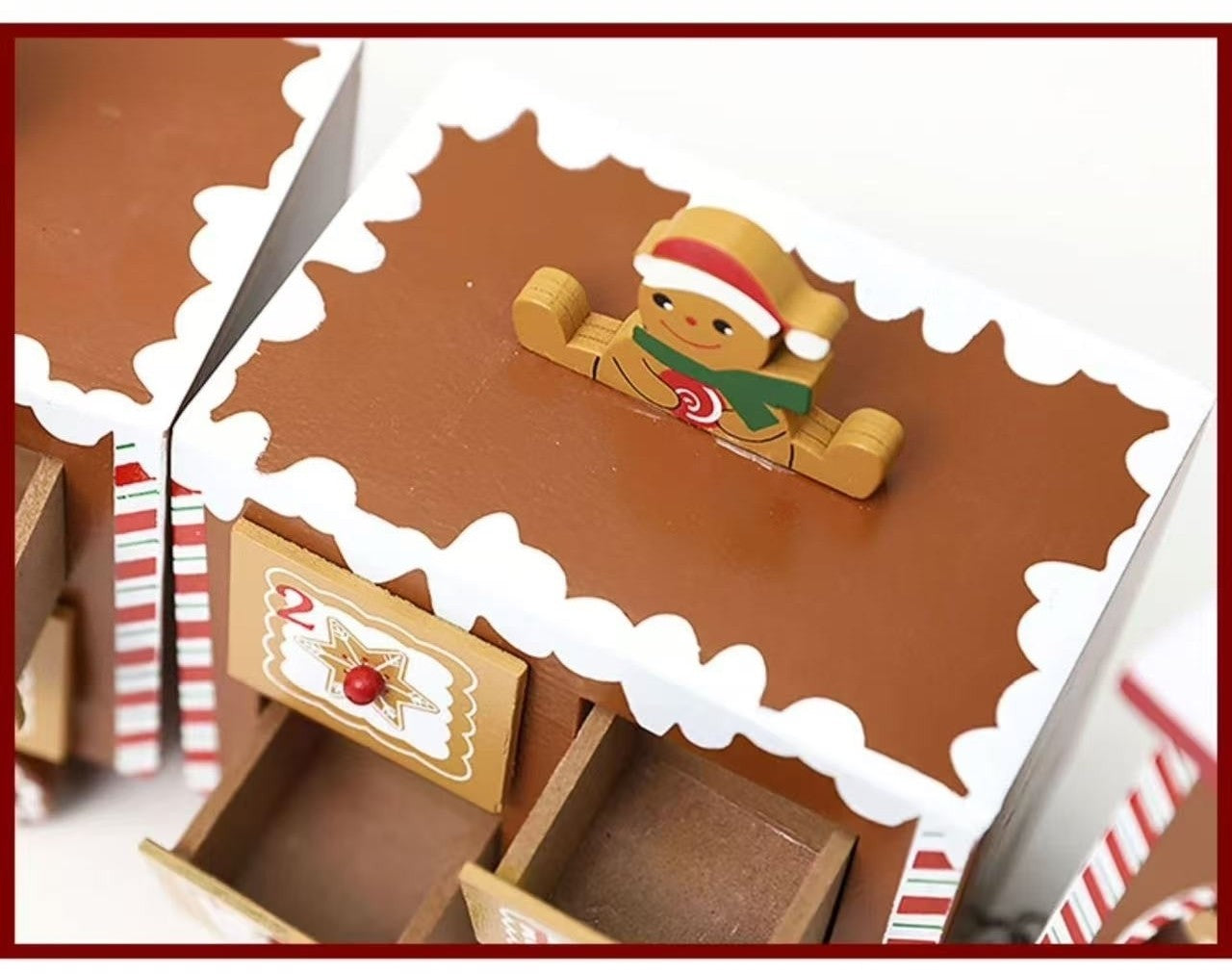 Pre-Lit Gingerbread Train Wooden Advent Calendar! Featuring 24 numbered drawers, star-shaped lights, and a reusable wooden design,Perfect Christmas table decor.