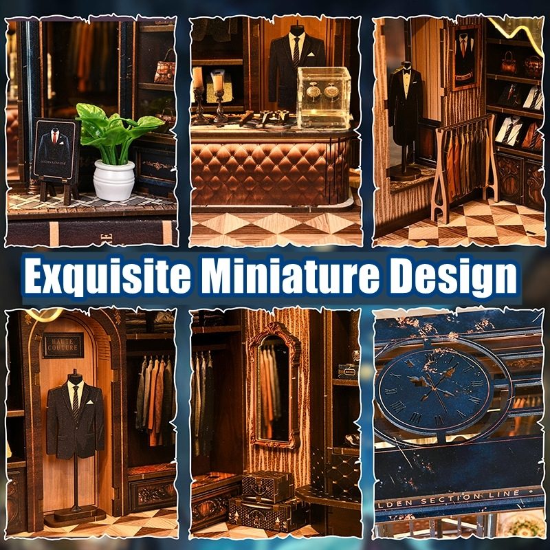 Collage of miniature furniture and decor with 'Exquisite Miniature Design' text.