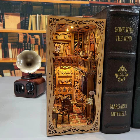 Gorgeous Wardrobe of Duchess 3D Wooden Book Nook Bookshelf insert Diorama, wooden puzzles bookend, miniature house book stand
