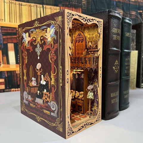 Gorgeous Wardrobe of Duchess 3D Wooden Book Nook Bookshelf insert Diorama, wooden puzzles bookend, miniature house book stand