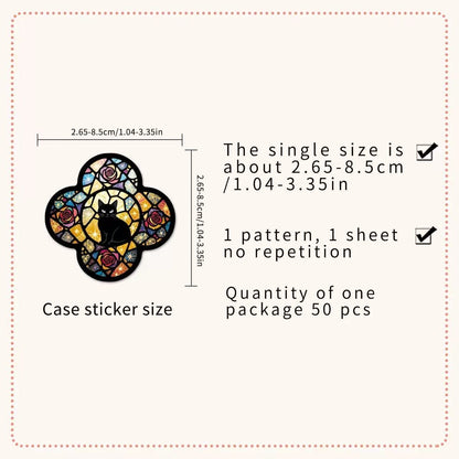 Gothic Stained Glass Cat Stickers Pack