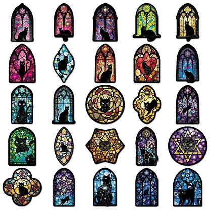 Gothic Stained Glass Cat Stickers Pack