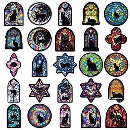 Gothic Stained Glass Cat Stickers Pack