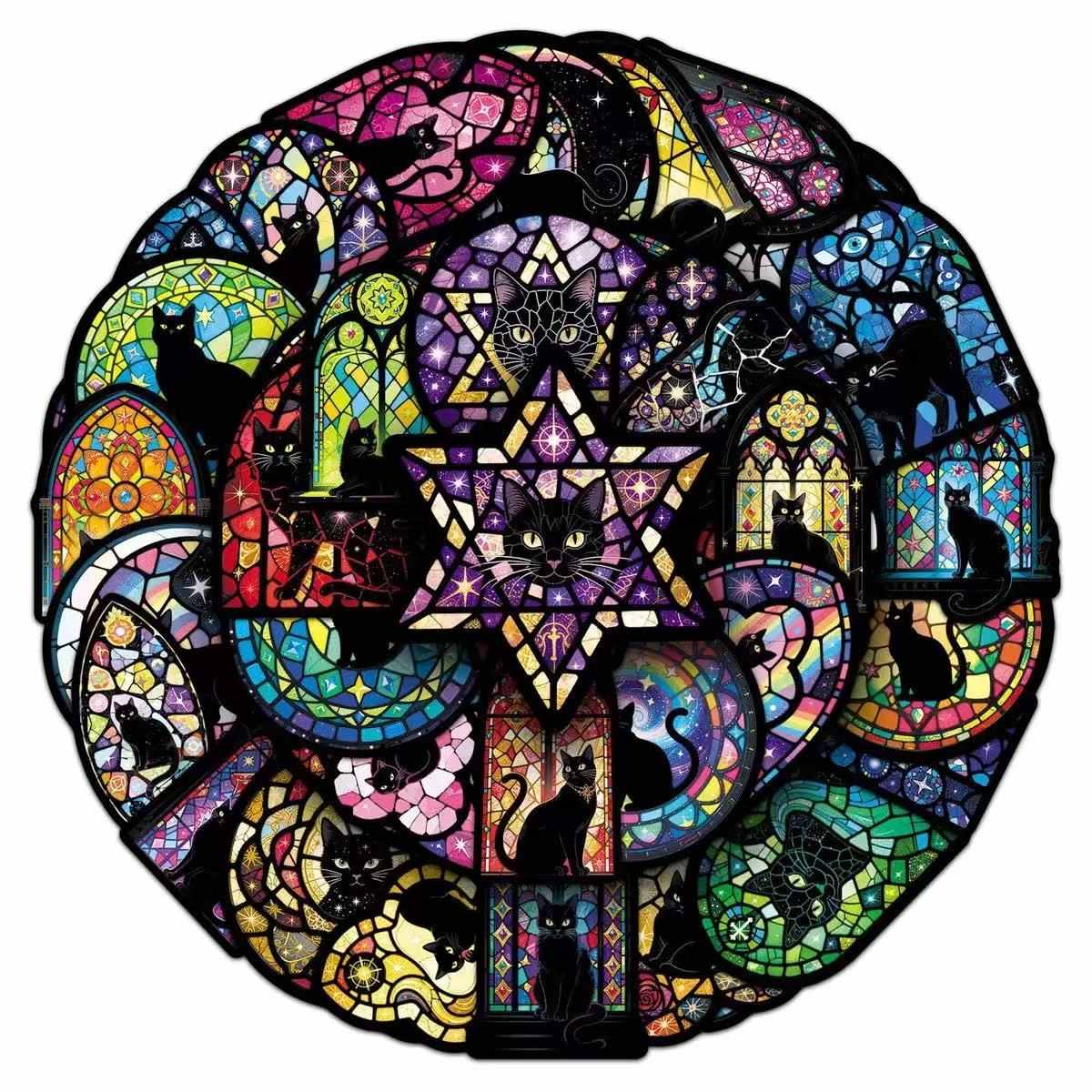 Gothic Stained Glass Cat Stickers Pack