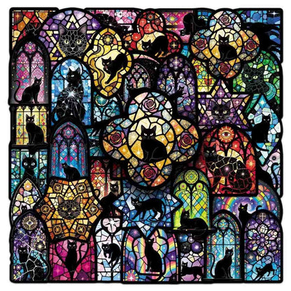 Gothic Stained Glass Cat Stickers Pack
