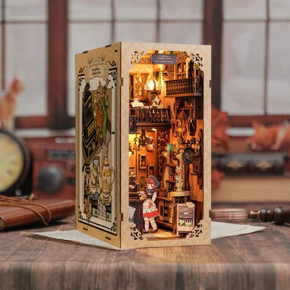 Grandfather’s Antique Store DIY Book Nook Kit, Bookshelf Insert Decor Diorama, 3D Wooden Puzzle Book end, Miniature Book Stand
