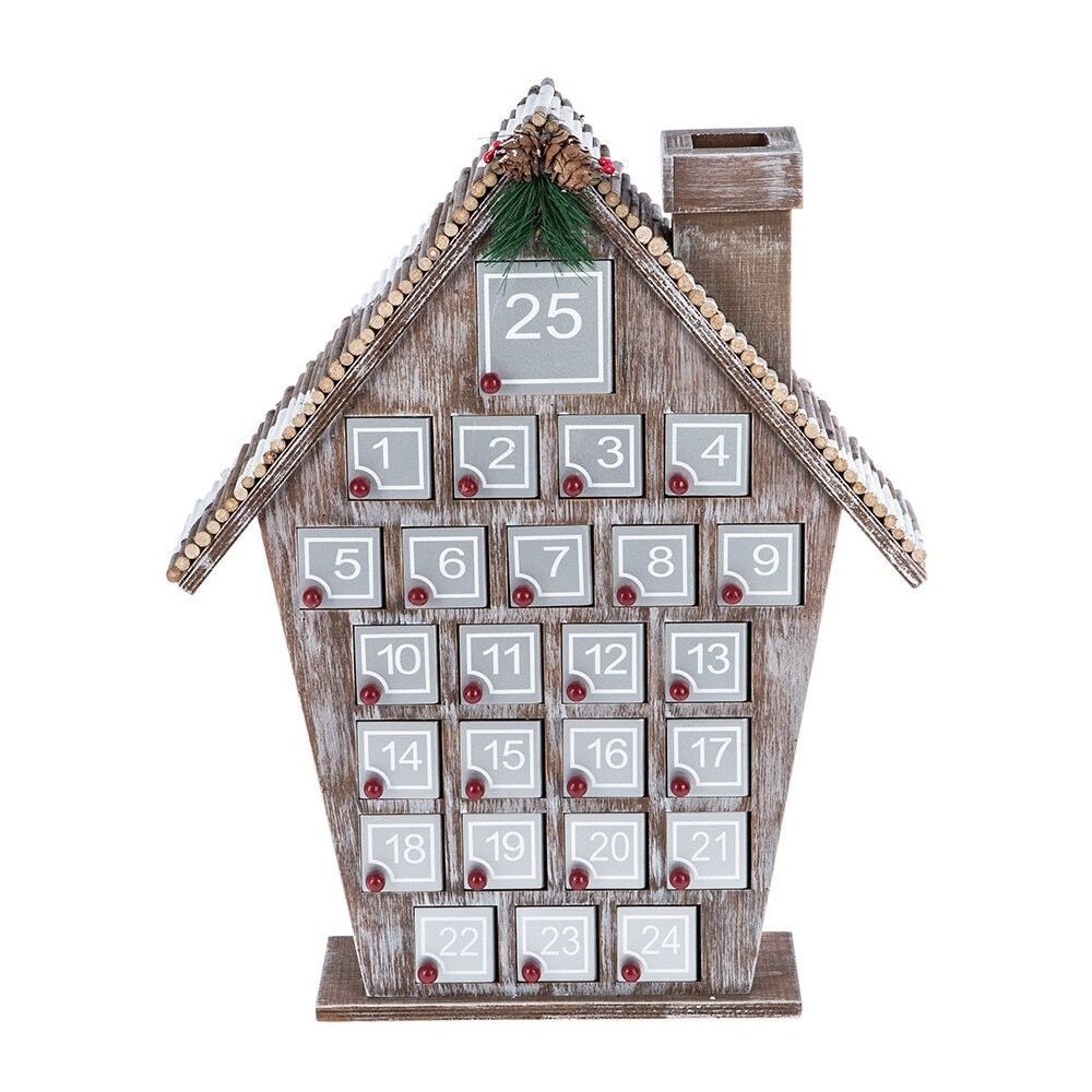 24 Days Hand-painted Grey Cottage-shaped Wooden Christmas Advent Calendar